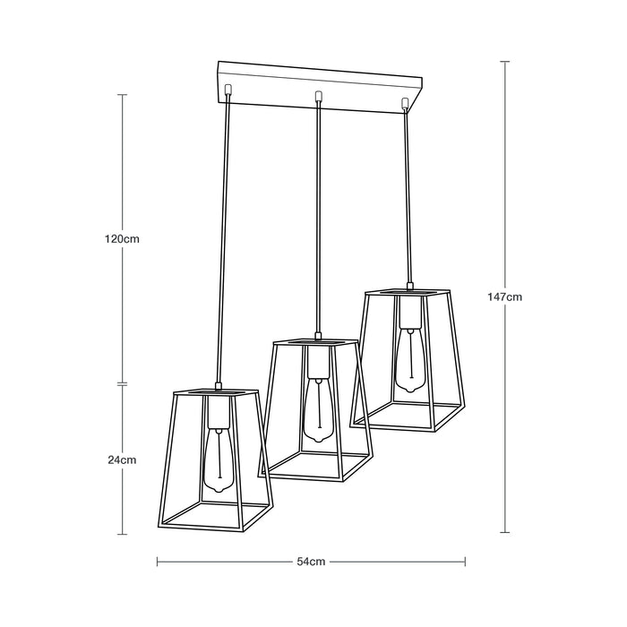 Lámpara Colgante, Negro y Cobre Antiguo, 3 Luces, 40W, E27