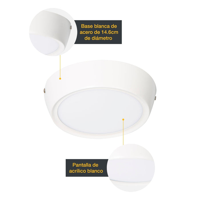Lámpara de Techo LED Sobreponer 17 cm Luz Blanca 6000K 12W