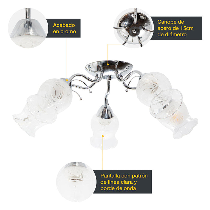 Lámpara de Techo Plata Cromo Clásico E27 40W 5 Luces