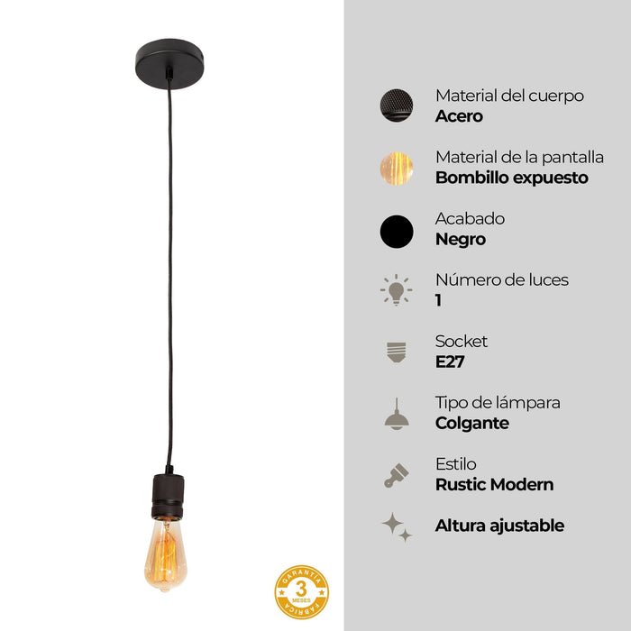 Lámpara Colgante Mini Retro Negro Mate E27 60W 1 Luz