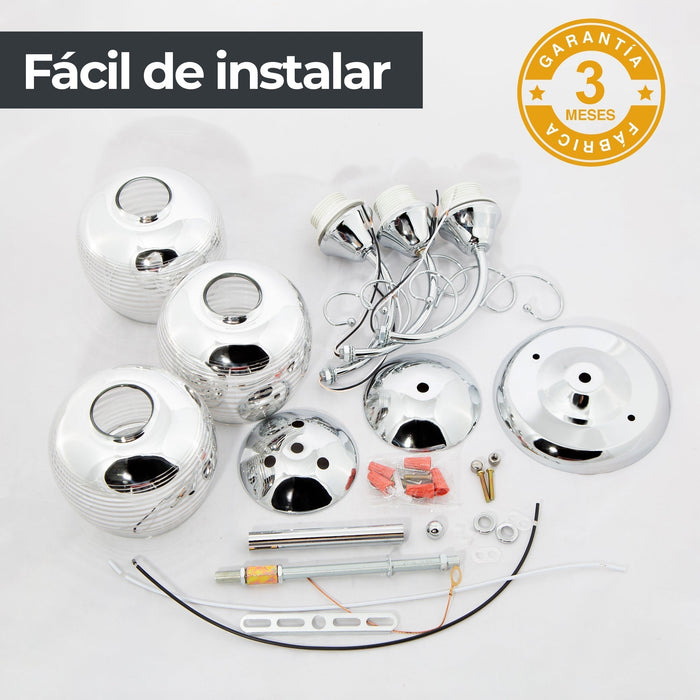 Lámpara Techo Cromo E27 40W 3 Luces