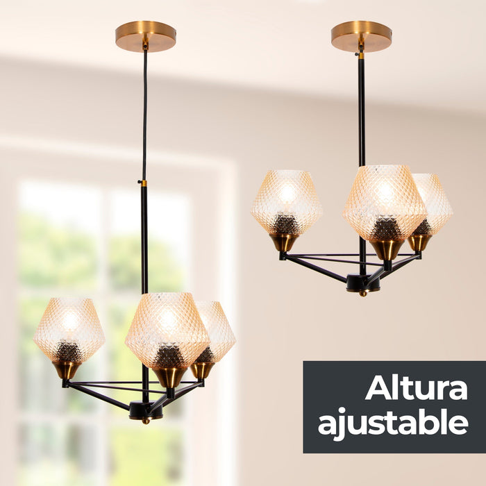 Lámpara Colgante Bronce Dorado 60w E27 3 Luces
