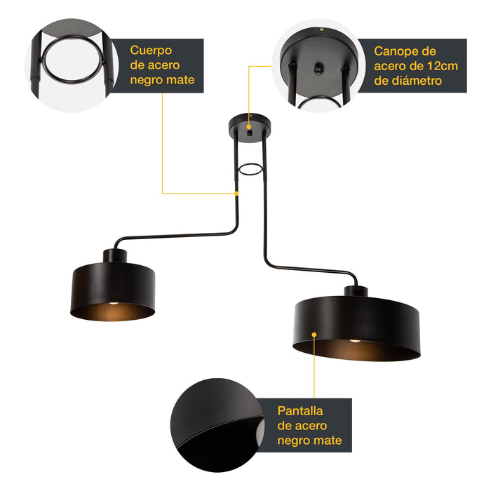 Lámpara de Techo Dark Decor Negro E27 40w 2 Luces
