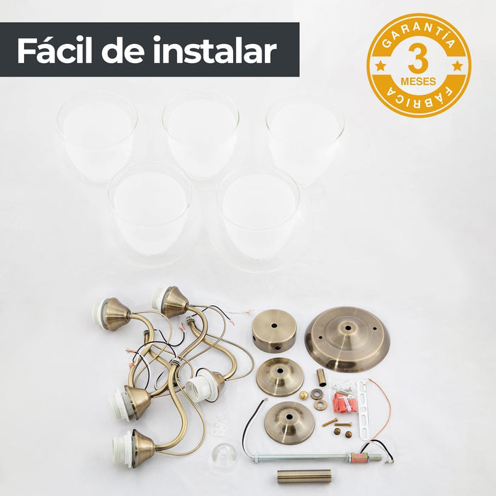 Lámpara de Techo Latón Antiguo Clásico E27 40W 5 Luces