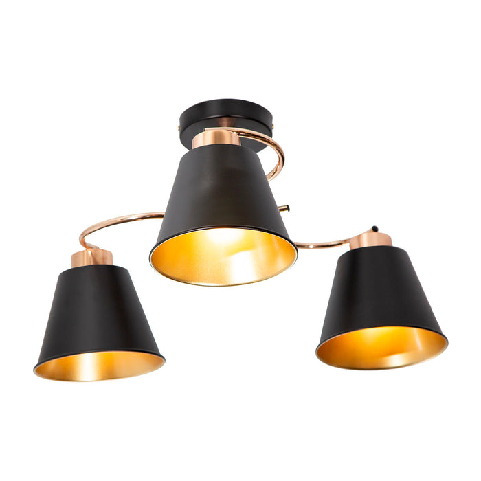 Lámpara de Techo Negro Oro Frances Dark Decor E27 40W 3 Luces