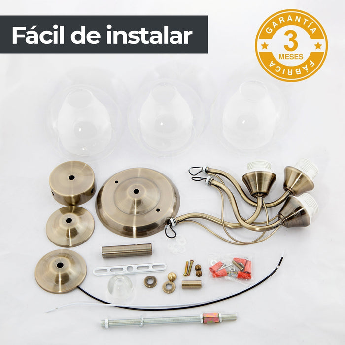 Lámpara de Techo Latón Antiguo Clásico E27 40W 3 Luces