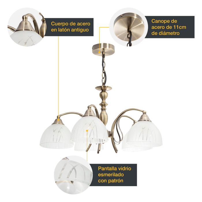 Lámpara Colgante Latón Antiguo Clásico E27 40W 5 Luces