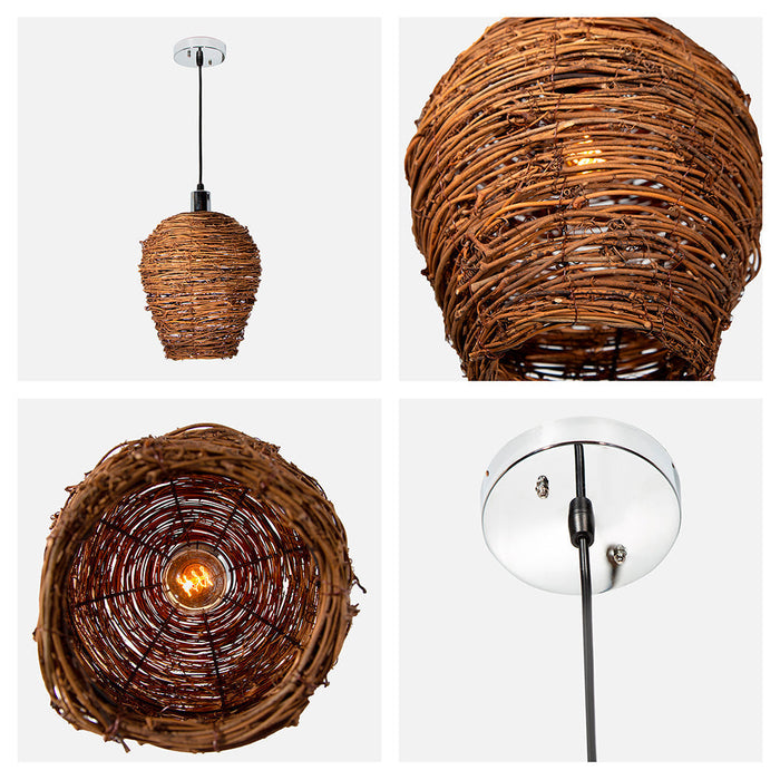 Lámpara Colgante Artesania Natural Ratán Café 10w E27 1 Luz