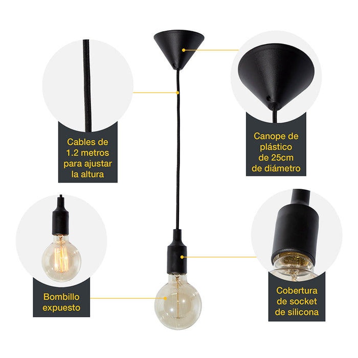 Lámpara de Techo Ike Lite Vintage Negro 60W E27 1 Luz