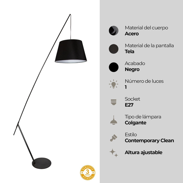 Lámpara de piso 1 Luz E27 60w acabado negro mate