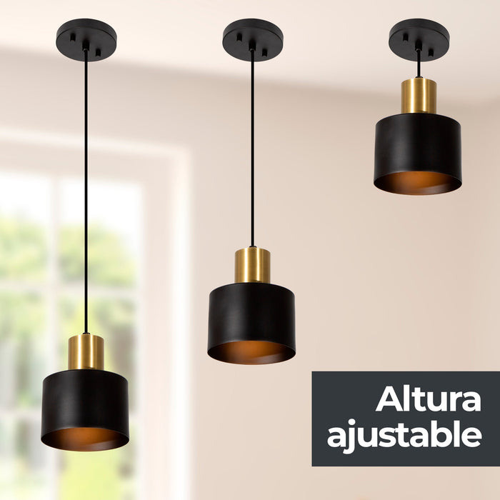 Lámpara Colgante  Vintage Negro Oro Satinado E27 60W 1 Luz