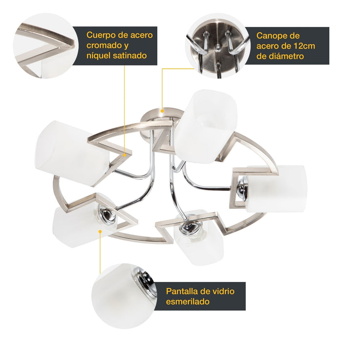 Lámpara de Techo Modern Luxe Negro E27 40w 5 Luces