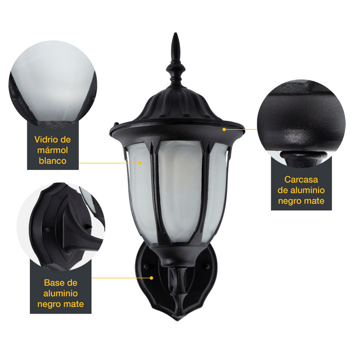 Farol Pared Moderno Negro 1 Luz E27 60w