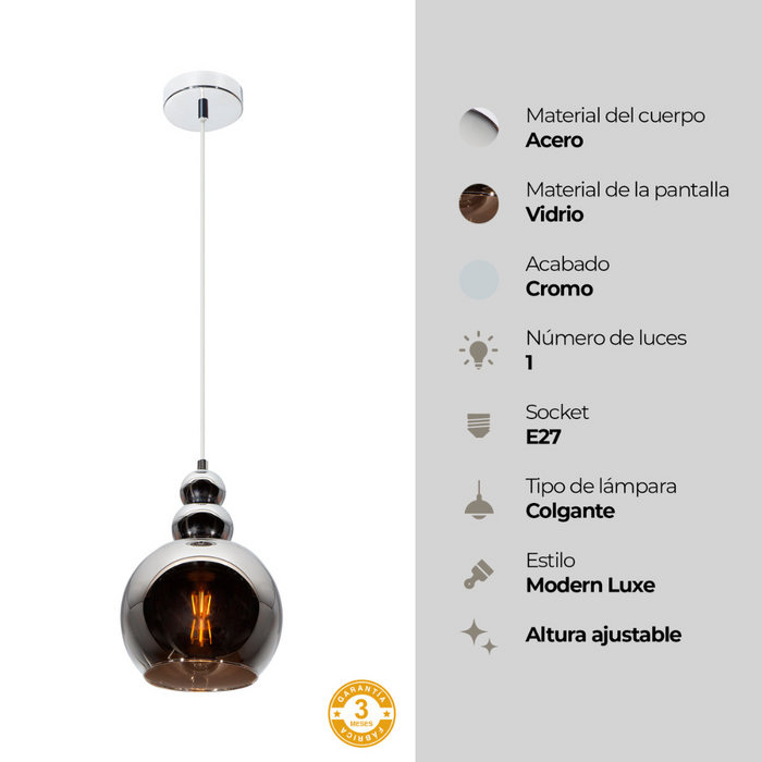 Lámpara Colgante Cromo E27 40w 1 Luz