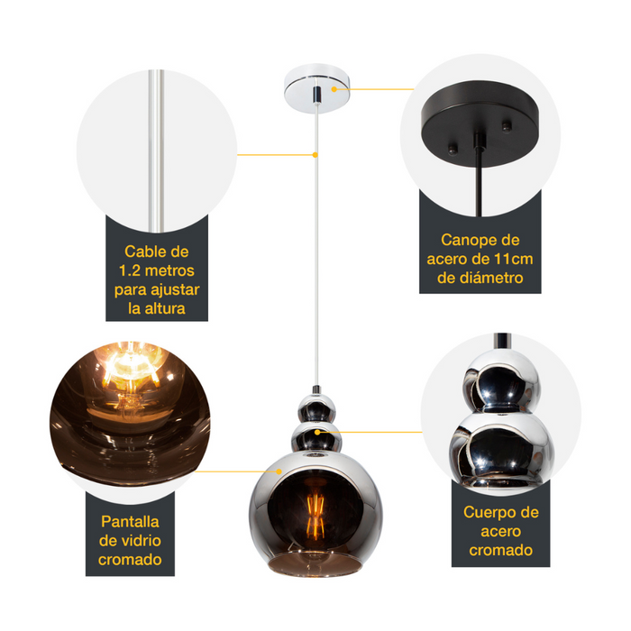 Lámpara Colgante Cromo E27 40w 1 Luz