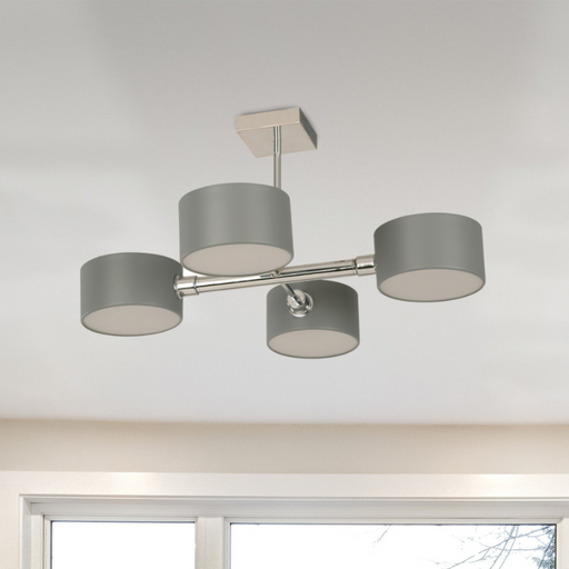 Lámpara de Techo Led Cromo Gris Modern Luxe E14 10w 4 Luces