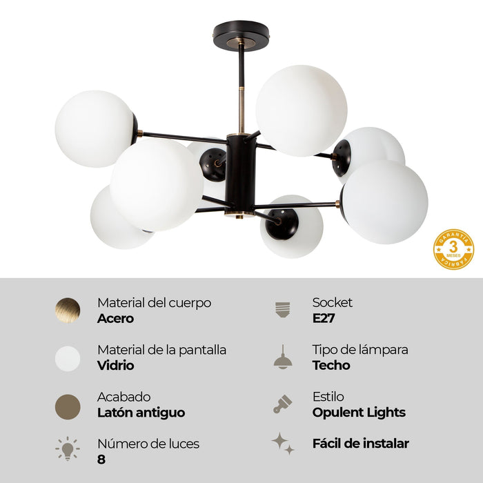 Lámpara Techo Negro Mate E27 40W 8 Luces