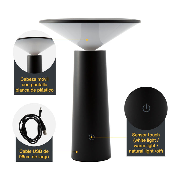 Lámpara de Mesa LED Negro Sensor Tactil Dimeable 4w