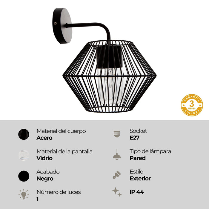 Lámpara de pared exterior, Negro 1L E27 10W