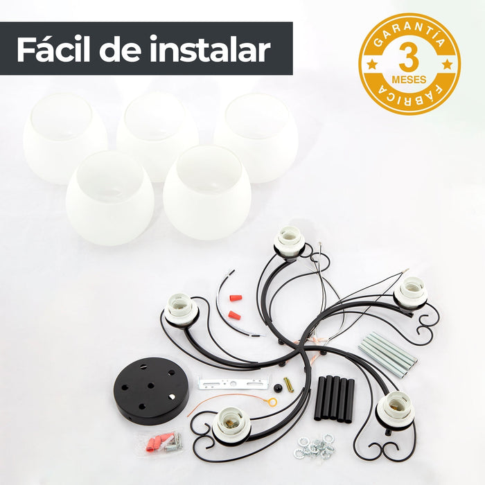 Lámpara Techo Moderno Negro E27 40W 5 Luces