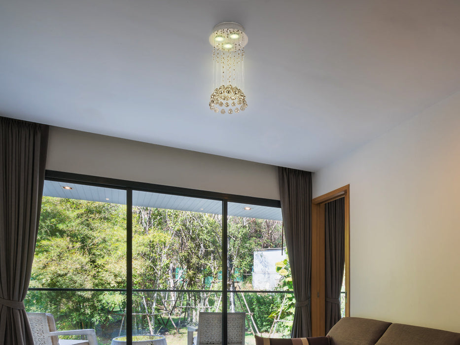 Lámpara Colgante, Cromo y Cristal, 3 Luces
