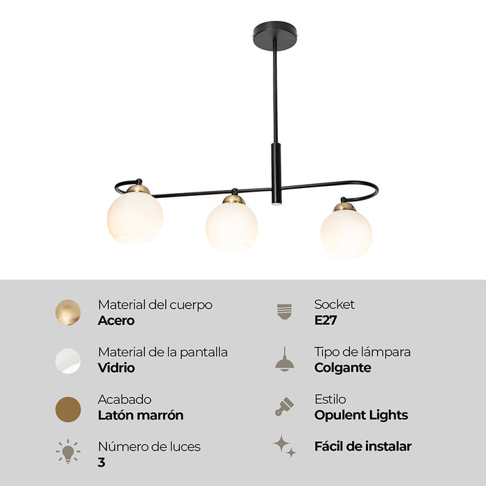 Lámpara Colgante Opulent Lights Negro Bronce E27 40w 3 Luces