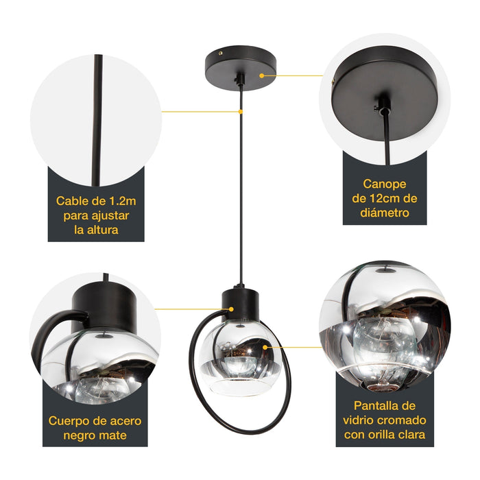Lámpara Colgante Modern Luxe Negro E27 40w 1 Luz