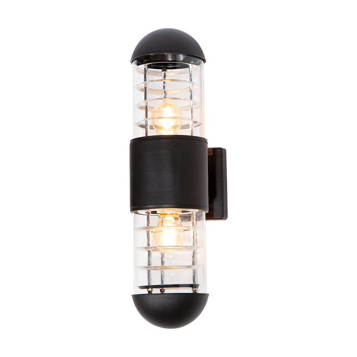 Aplique pared exterior, IP44, color negro, 10W, E27, 2 luces