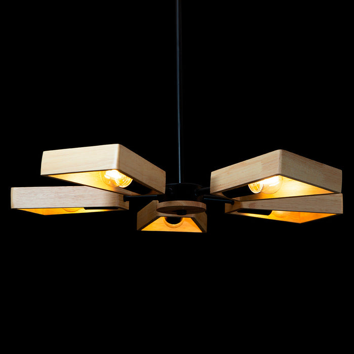 Lámpara Colgante Artistica de Madera Color Negro de 5 Luces
