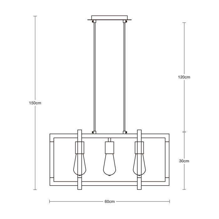 Lámpara Colgante Isla Cocina Rectangular Cromo 40W 3 Luces