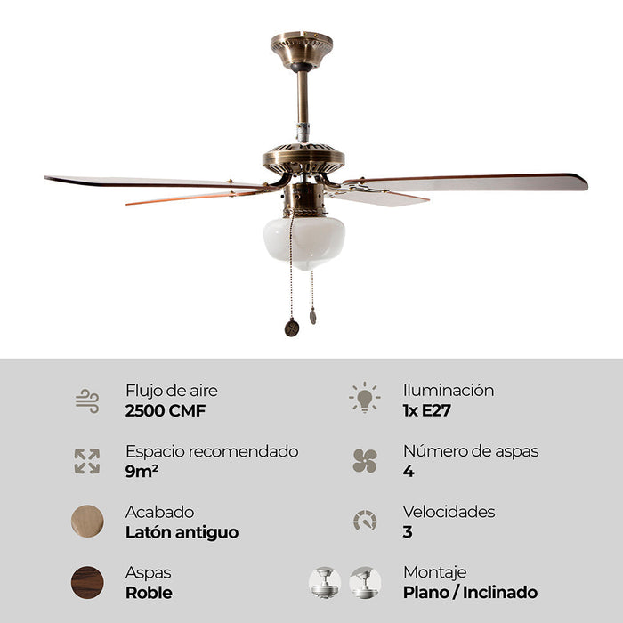 Ventilador de techo 42" bronce antiguo 1 Luz E27 40w