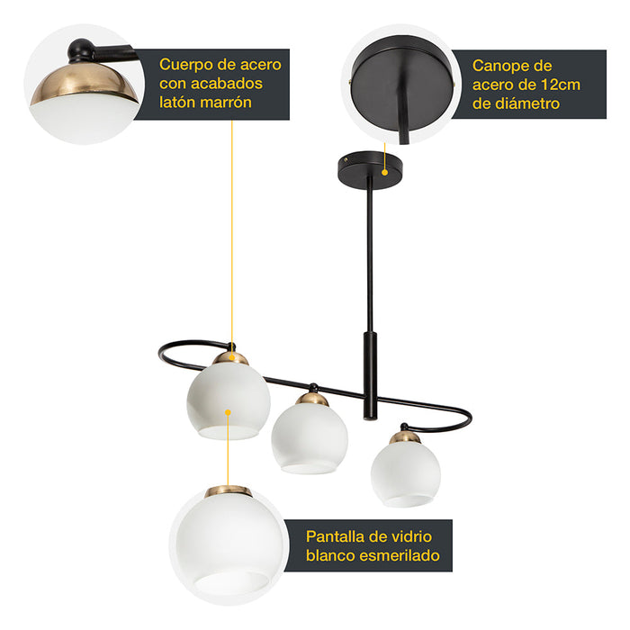 Lámpara Colgante Opulent Lights Negro Bronce E27 40w 3 Luces