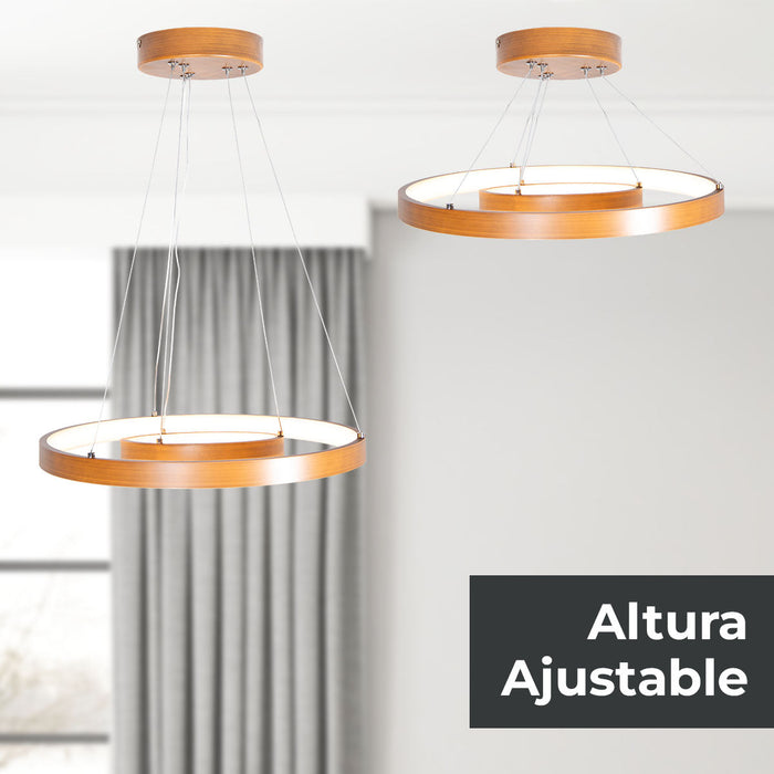 Lámpara Colgante LED, Acabado madera, Acero, 24W