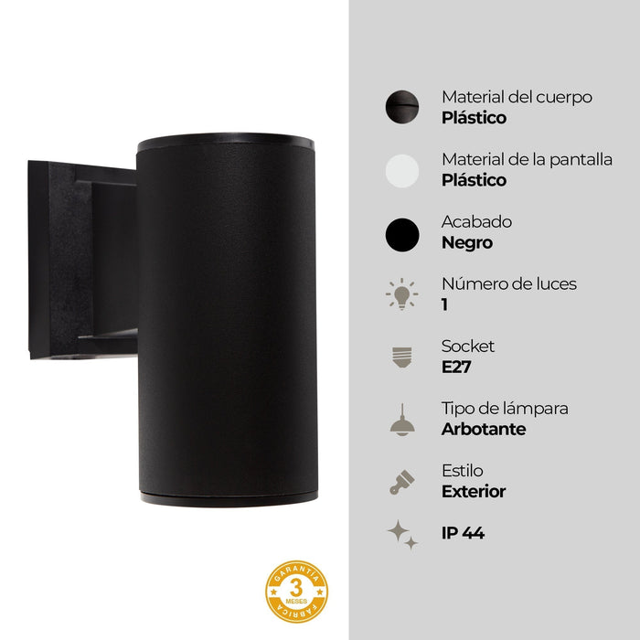 Lámpara para exterior negro 1L E27 10W Detroit