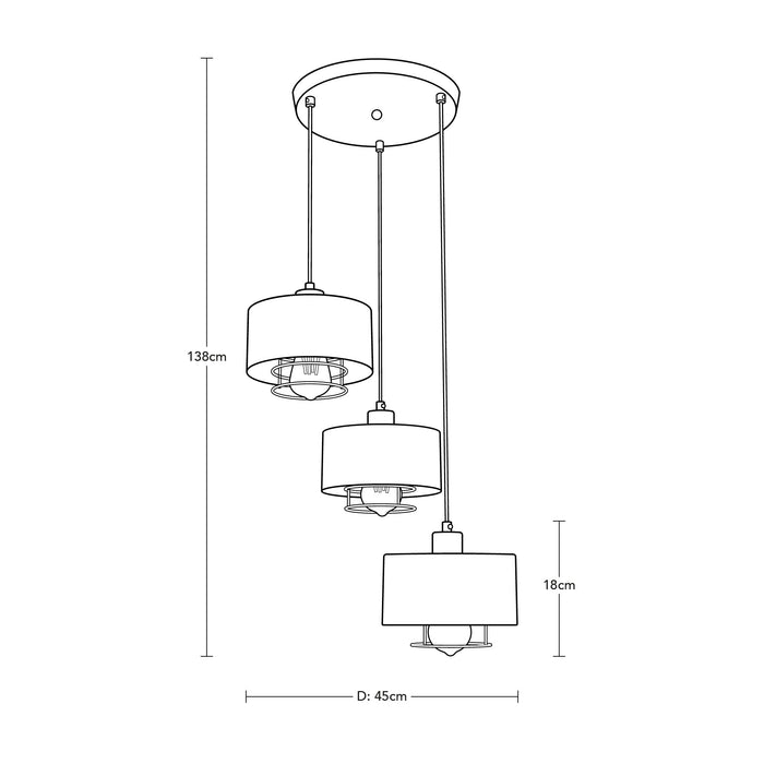 Lámpara Colgante Moderna Negro Socket E27 40w 3 Luces