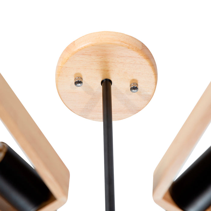 Lámpara Colgante Artistica de Madera Color Negro de 5 Luces