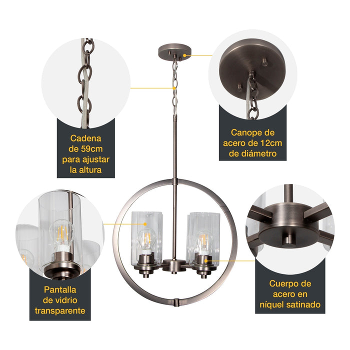 Lámpara Colgante Niquel Satinado 4 Luces  E27 60w