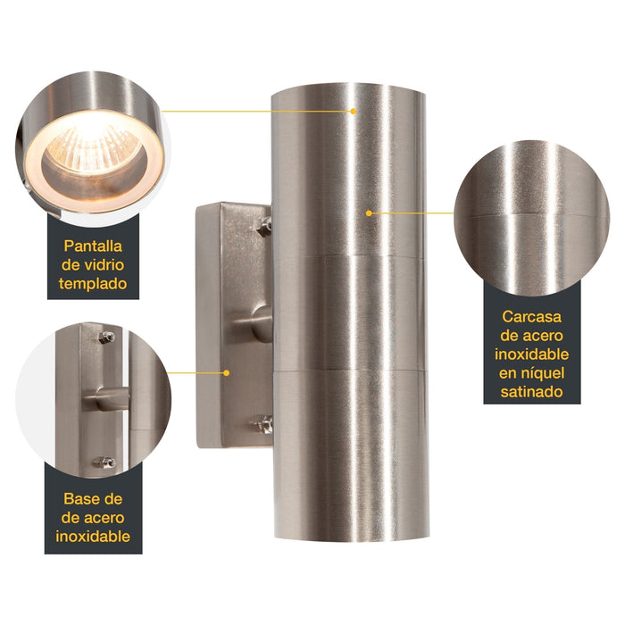 Lámpara de pared exterior, Níquel Satinado 2L GU10 35W