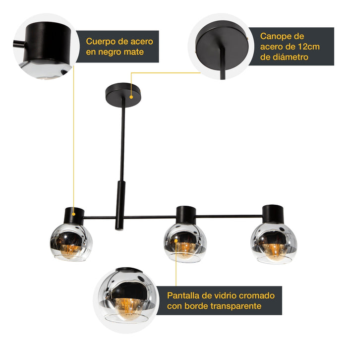 Lámpara Colgante Opulent Lights Negro E27 40w 3 Luces