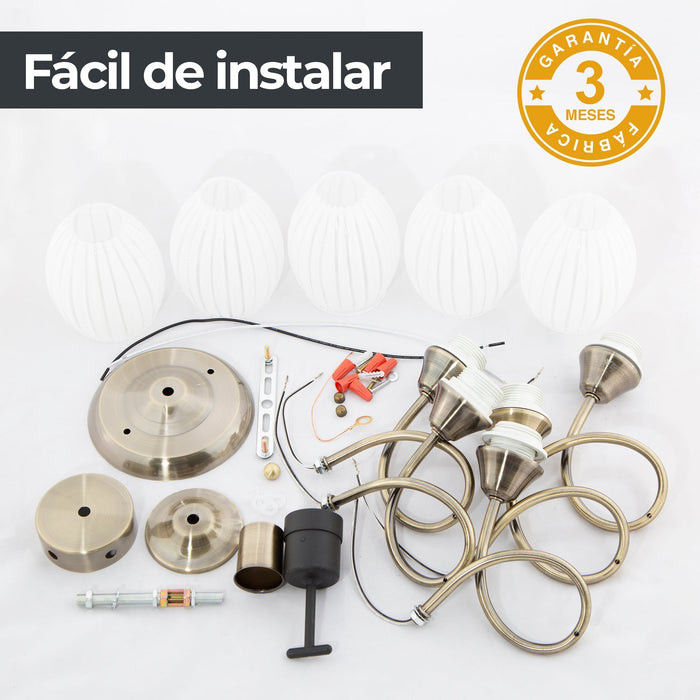 Lámpara de Techo Latón Antiguo Clásico E27 40W 5 Luces