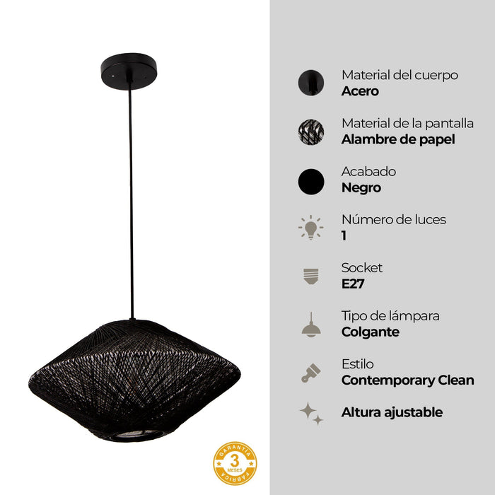 Lámpara Colgante Negro 1L E27 60W