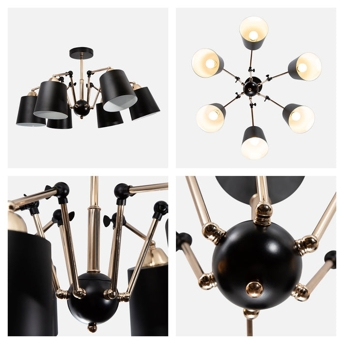 Lámpara de Techo Negro Oro Blanco Dark Decor E27 40W 6 Luces