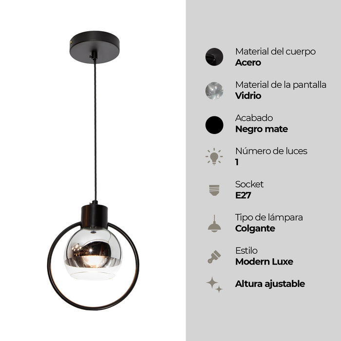 Lámpara Colgante Modern Luxe Negro E27 40w 1 Luz