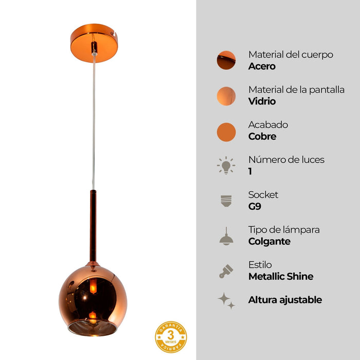 Lámpara Colgante Cobre 1 Luz  G9 40w