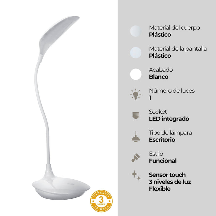 Lámpara Escritorio Recargable LED Luz Blanca 6000K