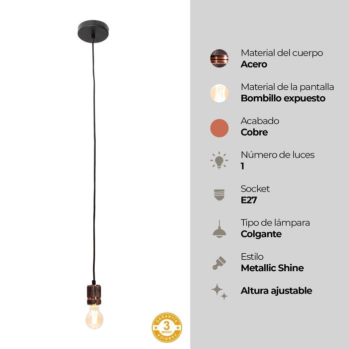 Lámpara Colgante Mini Retro Bronce Antiguo E27 60W 1 Luz