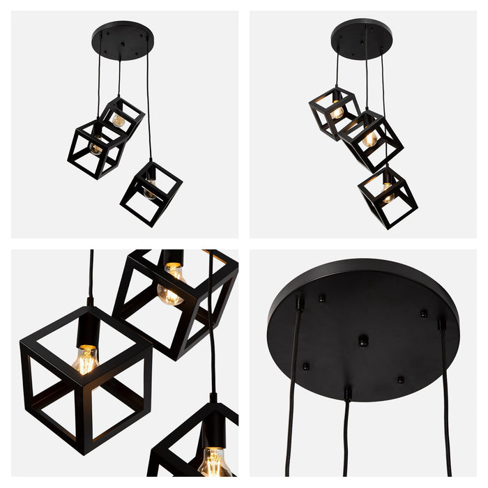 Lámpara Colgante Moderno Negro 40w E27 3 Luces