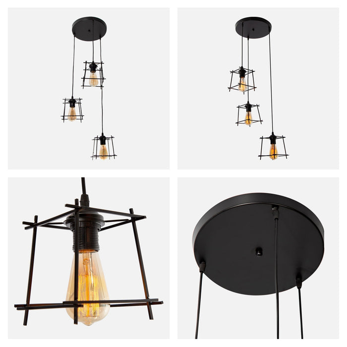 Lámpara Colgante Vintage Negro Mate  60w E27 3 Luces