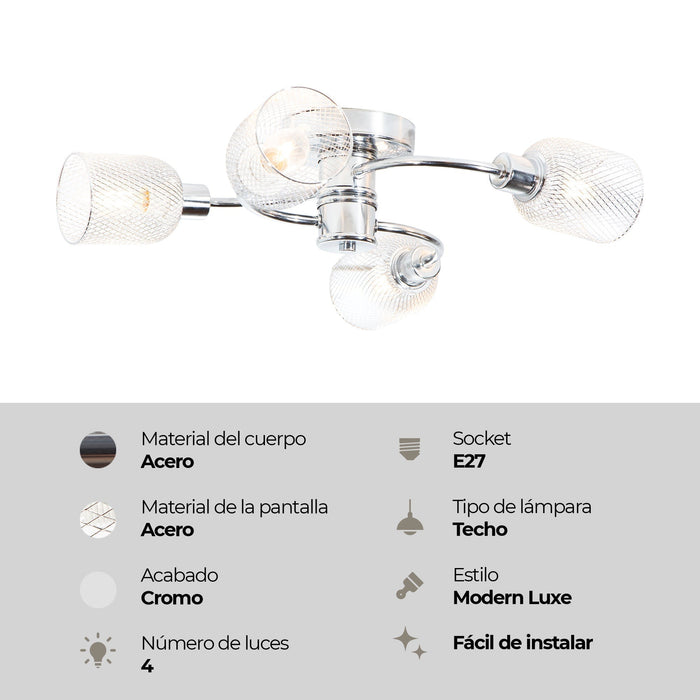 Lámpara Techo Cromo E14 60W 4 Luces