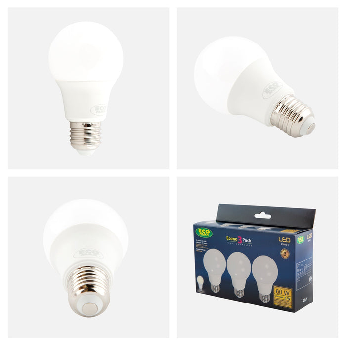 Foco LED Tipo A60 Integrado 8w Luz Amarilla 2700k Socket E27 3 set